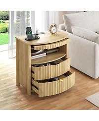 Vlsrka Modern Nightstand With Human Sensor Light, Charging Station, Lockable Drawer