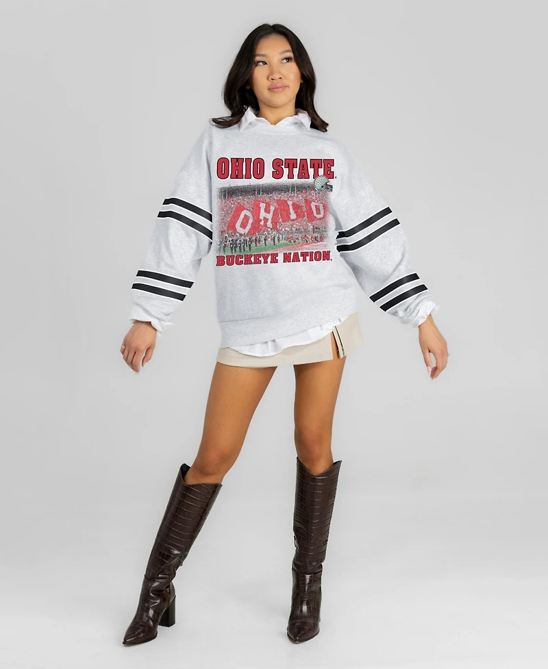 Gameday Couture Women's Ash Ohio State Buckeyes Off the Grid Oversized Fleece Sweatshirt