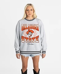 Gameday Couture Women's Ash Oklahoma State Cowboys Oversized Fade Route Ringer Stripe Sweatshirt