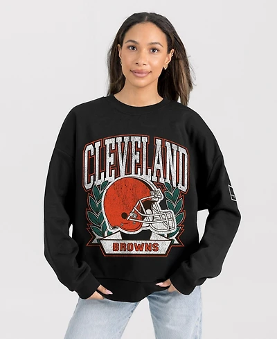 Gameday Couture Women's Black Cleveland Browns Oversized Victory Lane Label Premium Fleece Sweatshirt