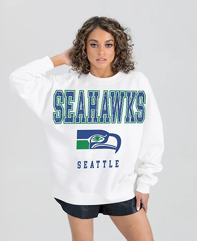 Gameday Couture Women's White Seattle Seahawks Classic Sunday Drives Oversized Premium Fleece Pullover Sweatshirt