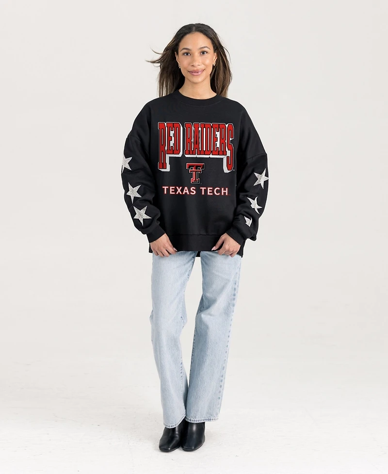Gameday Couture Women's Black Texas Tech Red Raiders Pure Victory Relaxed Rhinestone Pullover Sweatshirt