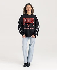 Gameday Couture Women's Black Texas Tech Red Raiders Pure Victory Relaxed Rhinestone Pullover Sweatshirt