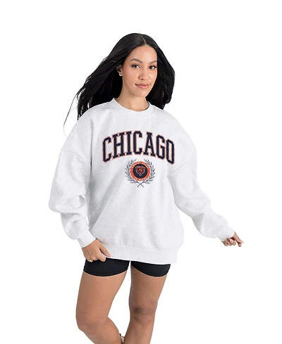 Gameday Couture Women's Ash Chicago Bears Traditional Logo Oversized Premium Fleece Pullover Sweatshirt