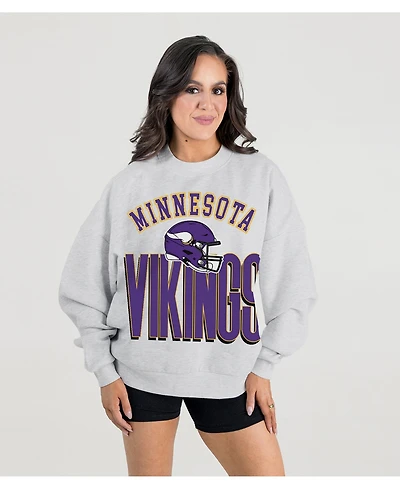 Gameday Couture Women's Ash Minnesota Vikings Fierce Focus Premium Oversized Fleece Pullover Sweatshirt