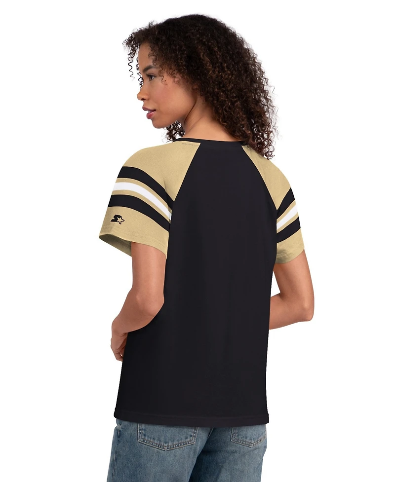 Starter Women's Black Carolina Panthers Game On Notch Neck Raglan T-Shirt