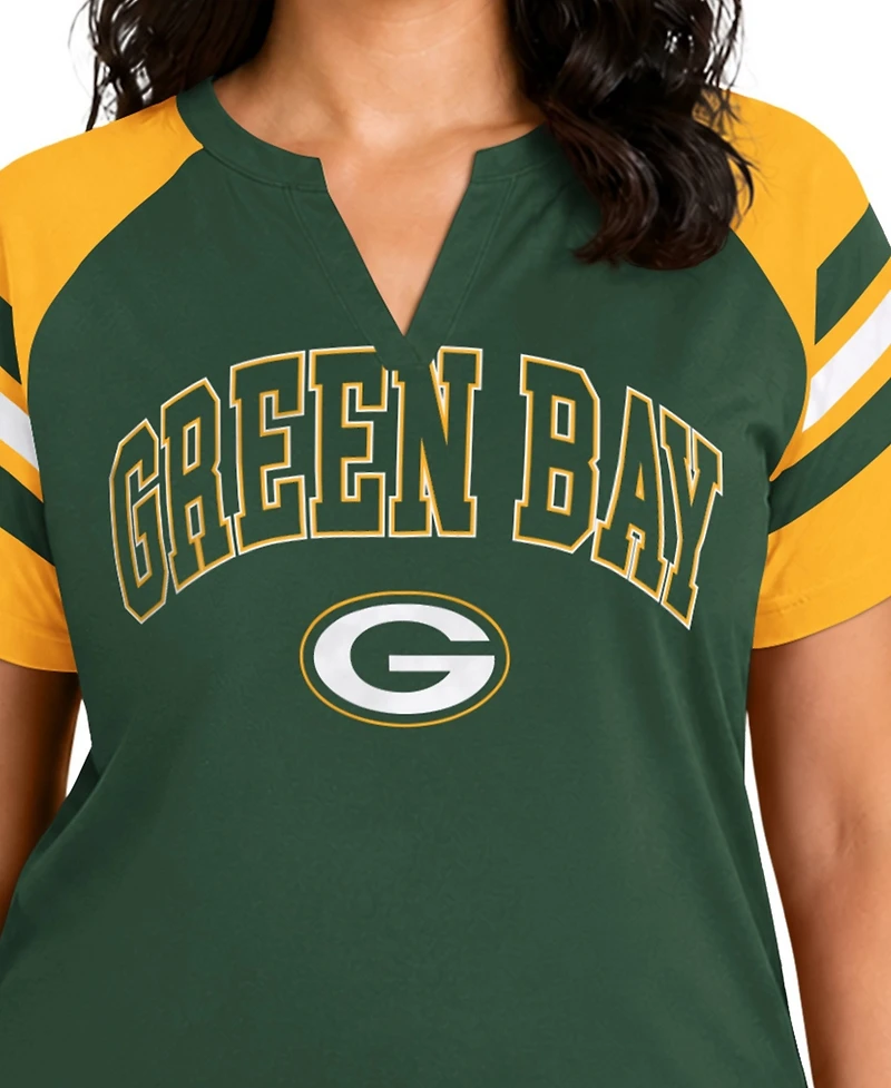 Starter Women's Green Bay Packers Plus Game On Notch Neck Raglan T-Shirt