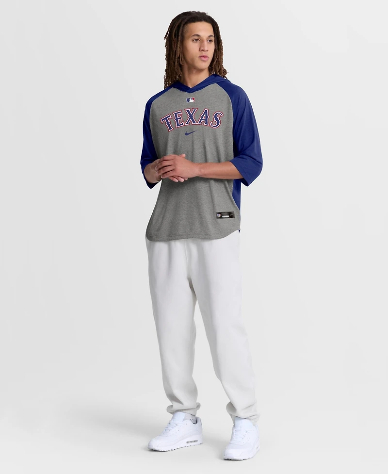 Nike Men's Gray Texas Rangers Authentic Collection Flux Dri-fit Raglan 3/4-Sleeve Hoodie