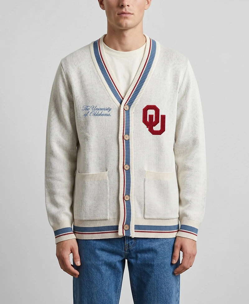 Uscape Apparel Men's and Women's Natural Oklahoma Sooners Americana Striped Full-Button Cardigan