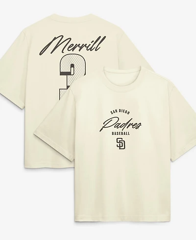 Nike Women's Jackson Merrill Cream San Diego Padres Premium Essentials Boxy Name Number T-Shirt