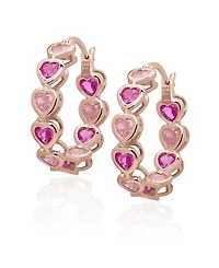 Macy's Simulated Ruby and Pink Cubic Zirconia Bezel Heart Hoop Earrings
