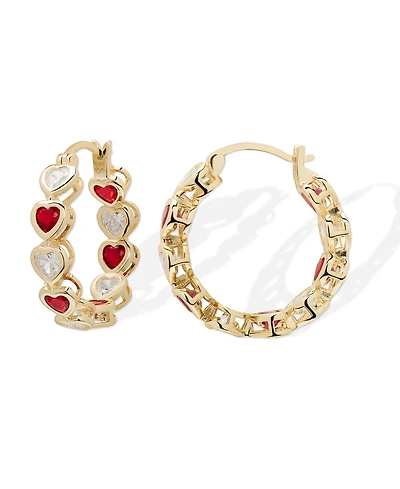 Macy's Simulated Ruby and Cubic Zirconia Bezel Heart Hoop Earrings