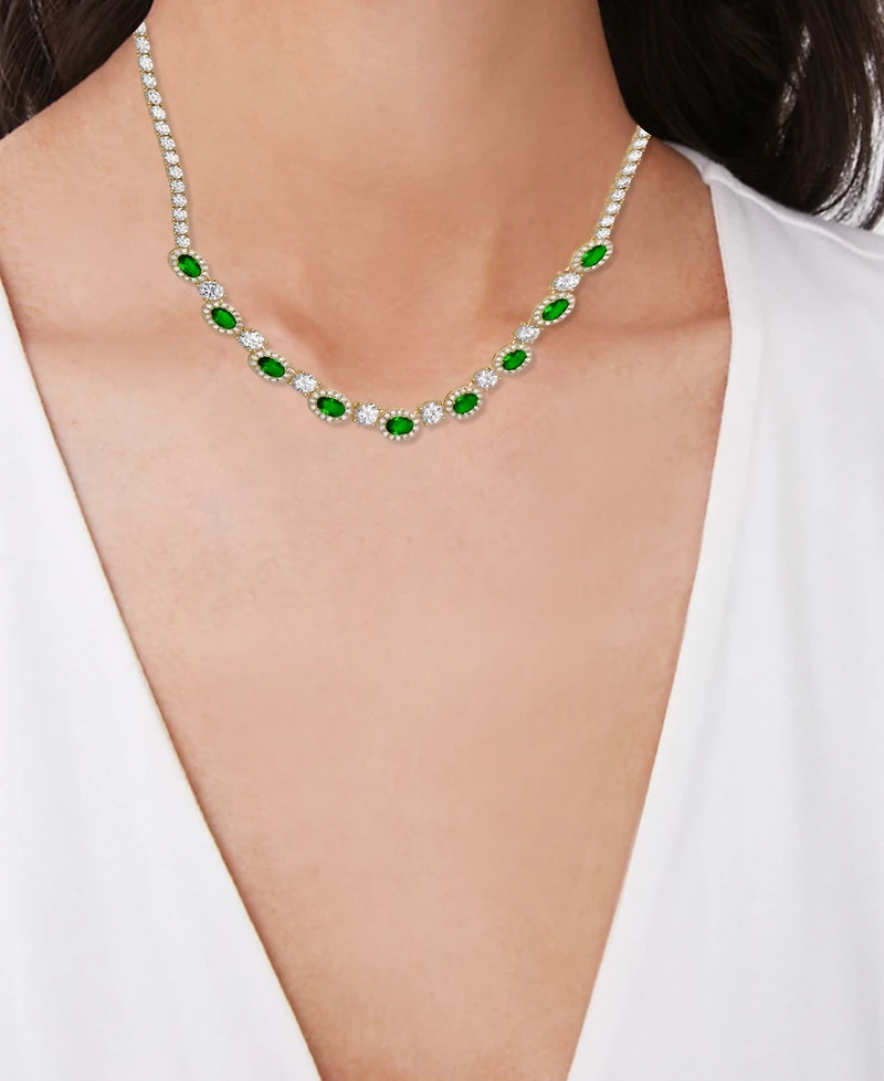 Macy's Simulated Emerald and Cubic Zirconia Oval Halo Frontal 18'' Necklace