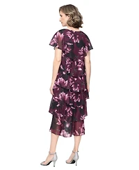 Sl Fashions Women's Floral-Print Tiered V-Neck Dress
