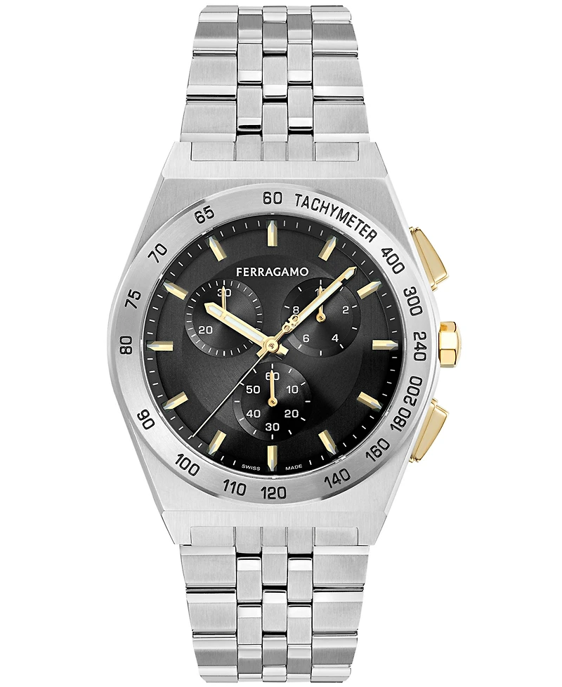 Ferragamo Men's Silver Stainless Steel Chronograph Bracelet Watch 42mm