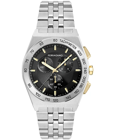 Ferragamo Men's Silver Stainless Steel Chronograph Bracelet Watch 42mm