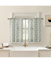 No. 918 Portia Watercolor Wildflower Semi-Sheer Rod Pocket Kitchen Curtain Tier Pair