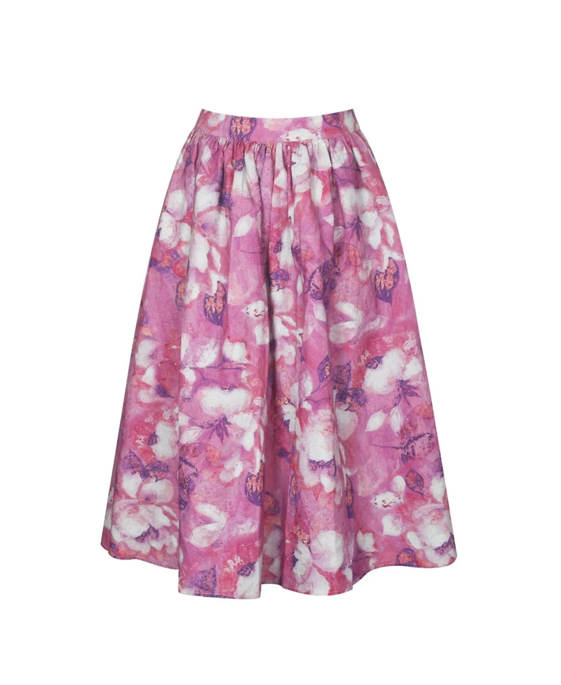 Miss Circle Women's Xalina Blooming Linen Low-Rise Midi Skirt