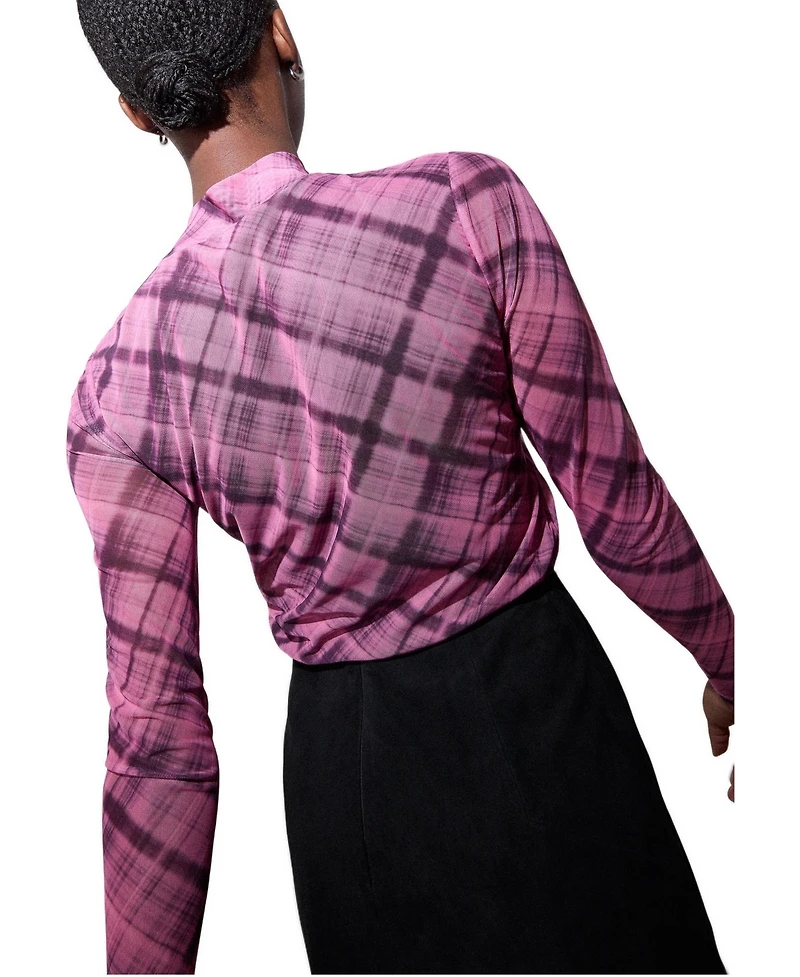 Whistles Women's Check Print Mesh Top
