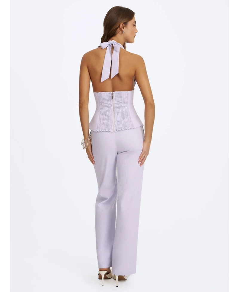 Miss Circle Women's Quinzella Linen Plunging Halter Neck Top