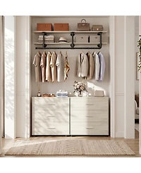 Aheaplus Wooden Storage Dresser with 3-Drawers, Nightstand Food Pads