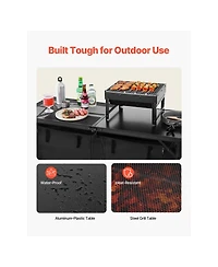 Sugift Folding Aluminum Camping Kitchen Table with 3 Adjustable Heights Windscreen and Storage