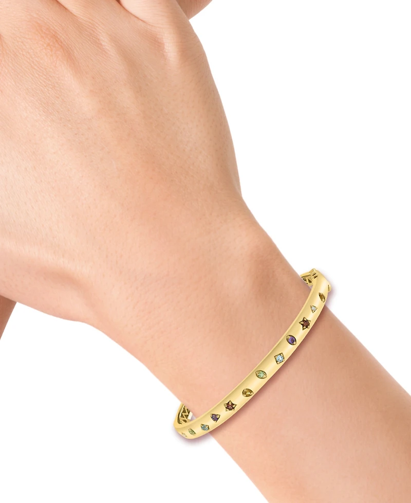Effy Collection Multi-Gemstone (3/8 ct. t.w.) & Diamond Accent Bangle in 14k Yellow Gold Over Sterling Silver