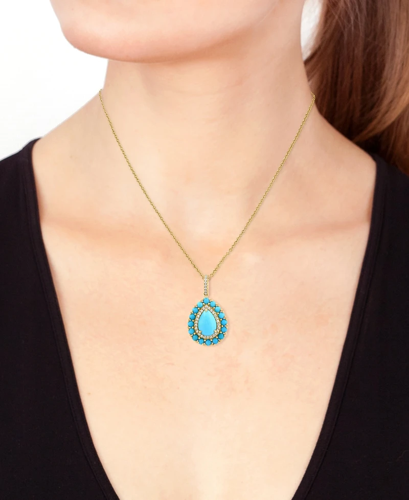 Effy Collection Turquoise & Diamond (1/10 ct. t.w.) Pendant Necklace in 14k Yellow Gold
