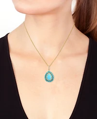 Effy Collection Turquoise & Diamond (1/10 ct. t.w.) Pendant Necklace in 14k Yellow Gold