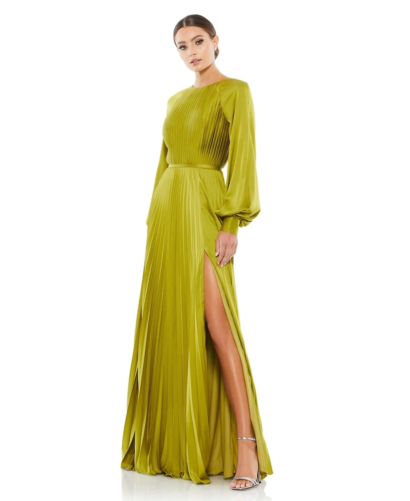 Mac Duggal Women's High Neck Blouson Sleeve Sequin Gown