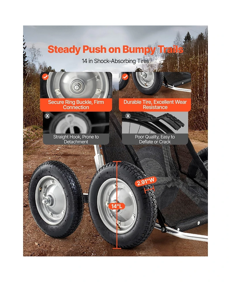 Sugift Folding All Terrain Game Cart with 14 Inch Shock Absorbing Tires and 500 Pound Capacity