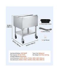 Sugift 65.1 Quart Nsf Certified Stainless Steel Commercial Ice Bin with Sliding Lid and Bottle Holders