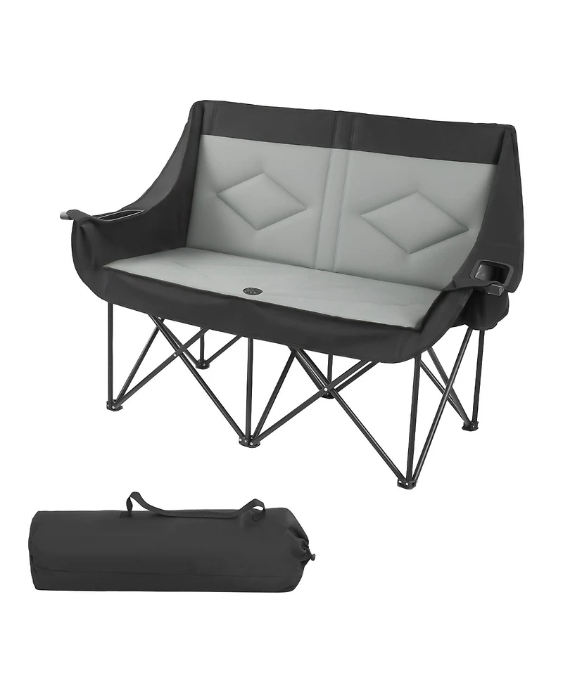 Sugift Oversized 2-Person Double Camping Chair 660 Lbs Capacity with Dual Cup and Wine Glass Holders