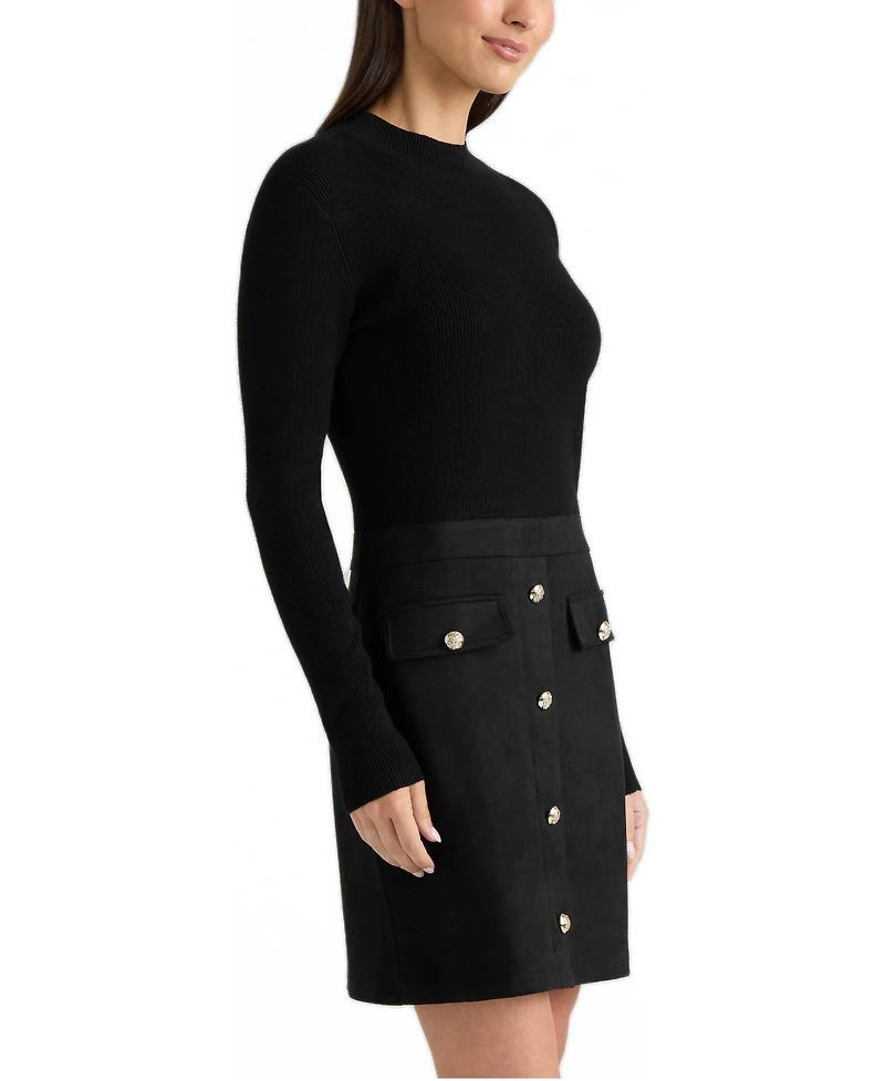 Ellen Tracy Women's Long-Sleeve Mock-Neckline Ribbed-Knit Dress