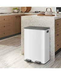 gaomon 2x8 gal Stainless Steel Double Trash Can, Step-on Recycle Bin Combo with Lid for Kitchen