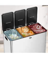 gaomon 3x20L Stainless Steel Recycling Trash Can with Soft Close Pedal Lids, Kitchen Bin for Home, Office