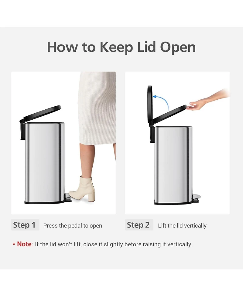 gaomon 13.2 Gal Step Stainless Steel Trash Can with Soft-Close Lid and Removable Inner Basket
