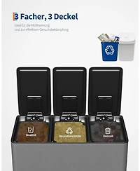 gaomon 3-in-1 12 Gal Stainless Steel Recycling Trash Can, Kitchen Garbage Bin with Soft-Close Step Lid
