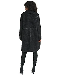 Karl Lagerfeld Paris Women's Faux-Leather-Trim Teddy Coat