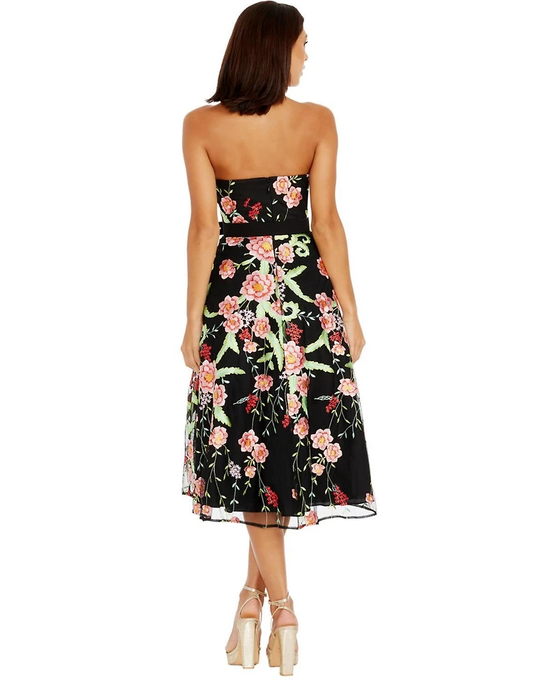 Dress The Population Women's Mabel Strapless Sweetheart Floral Midi Dress