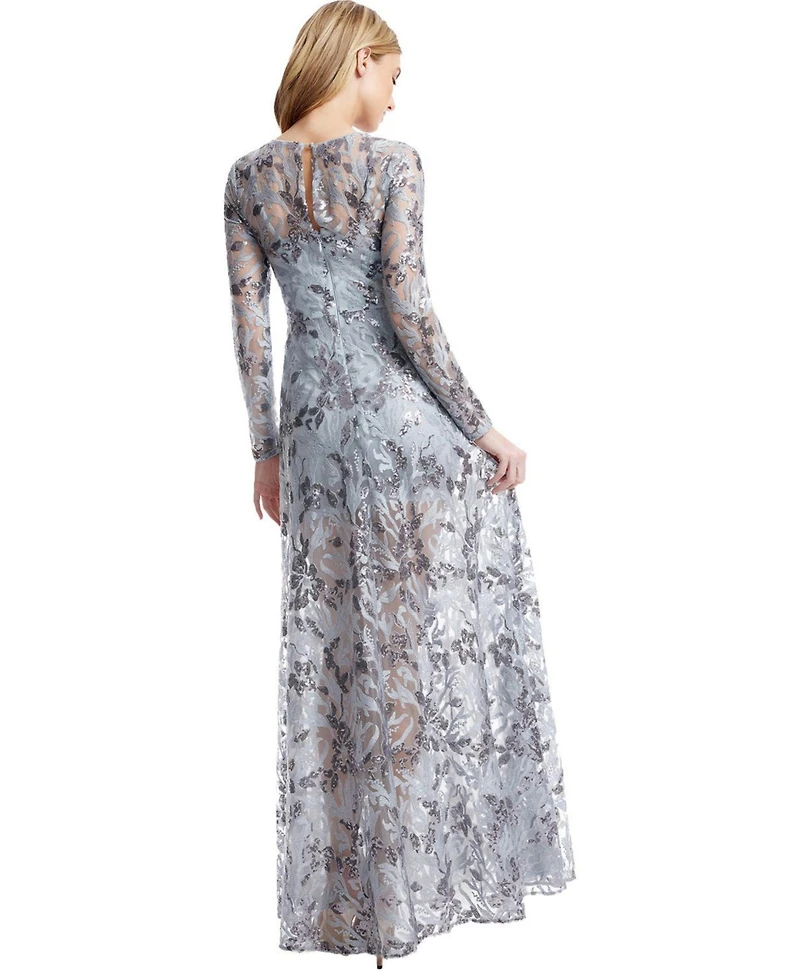 Dress The Population Women's Ava Long Sleeve Floral Sequin Gown