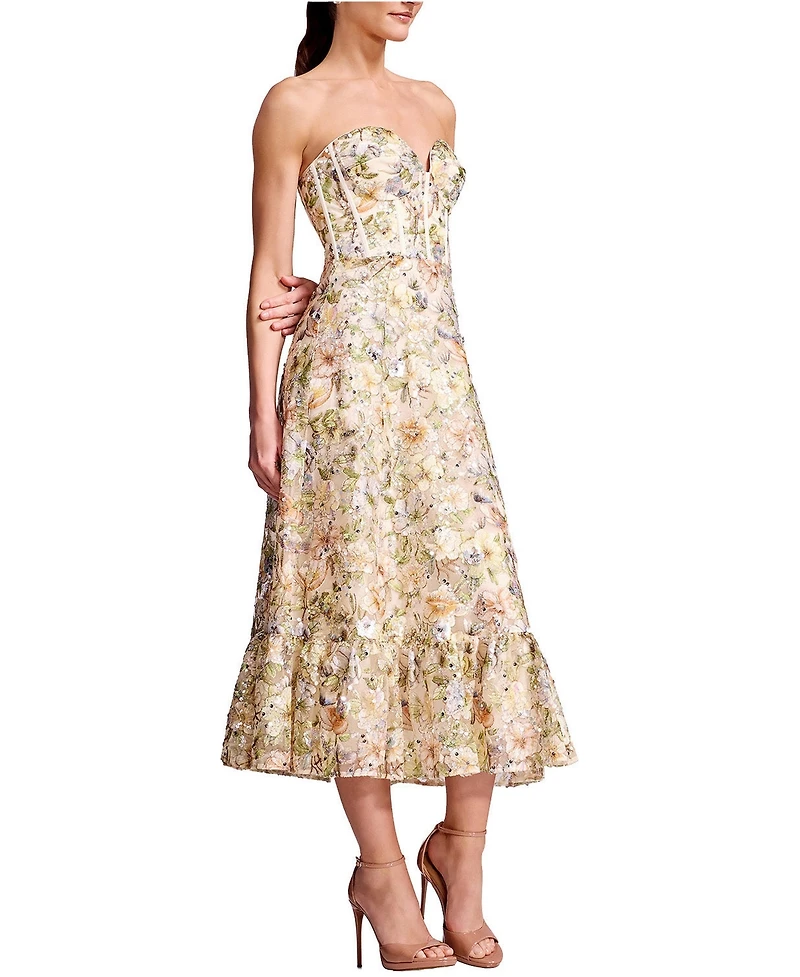 Dress The Population Women's Carina Strapless Sweetheart Floral Bustier Dress