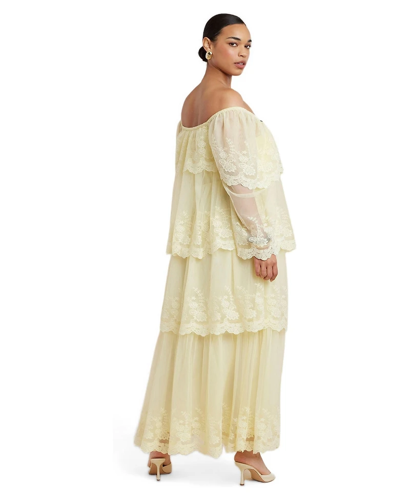 Eloquii Plus Tiered Lace Off-the-Shoulder Maxi Dress