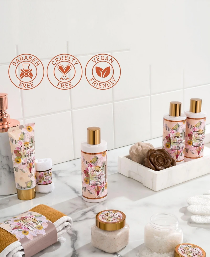 Lovery Home Spa Body Care Gift Set, Vanilla Coconut Bath and Body Gift Set, 13pc Self Care Package