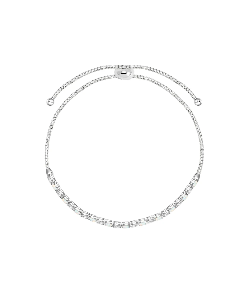 Macy's Lab-Grown Opal (7/8 ct. t.w.) & Lab-Grown White Sapphire (1-1/10 ct. t.w.) Bolo Bracelet in Sterling Silver