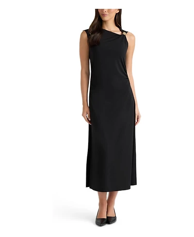 Ellen Tracy Women's Sleeveless Asymmetrical-Neck Knit Dress