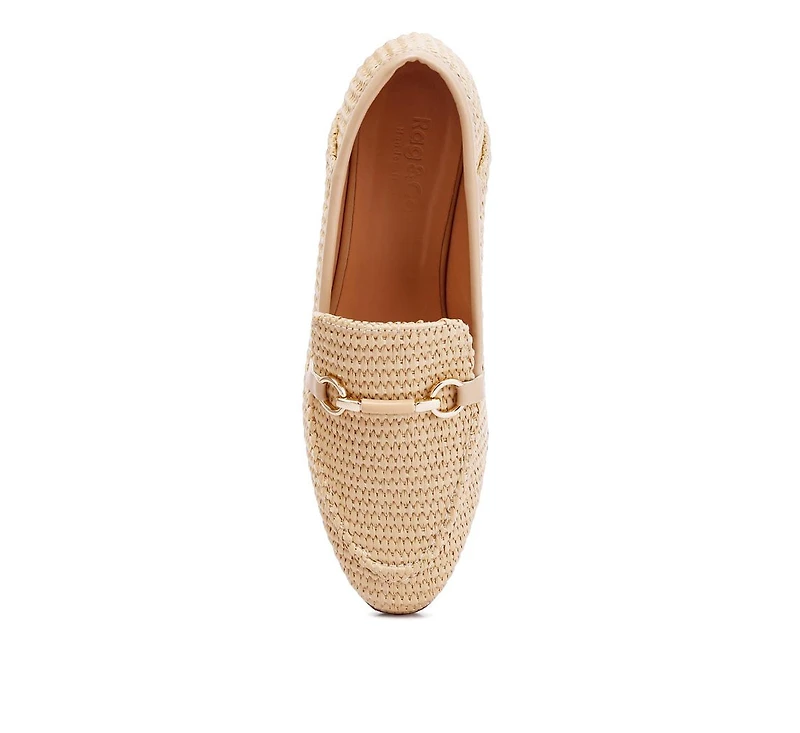 Asher Horsebit Embellished Raffia Loafers Black