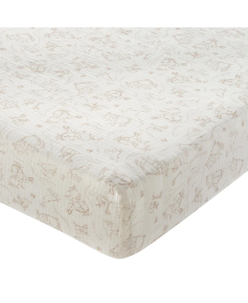 Lambs & Ivy Signature Organic Cotton Muslin Bunny Fitted Crib/Toddler Sheet
