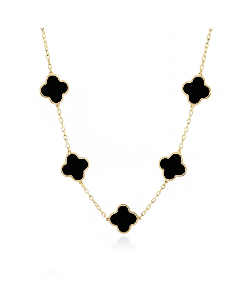 The Lovery Classic Onyx Clover Necklace 14K Gold Plated Sterling Silver
