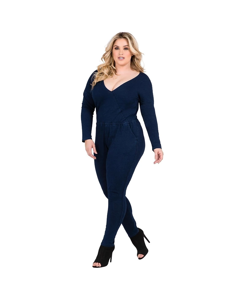 Standards & Practices Plus V-Neck Long Sleeved Tencel Denim Jumpsuit